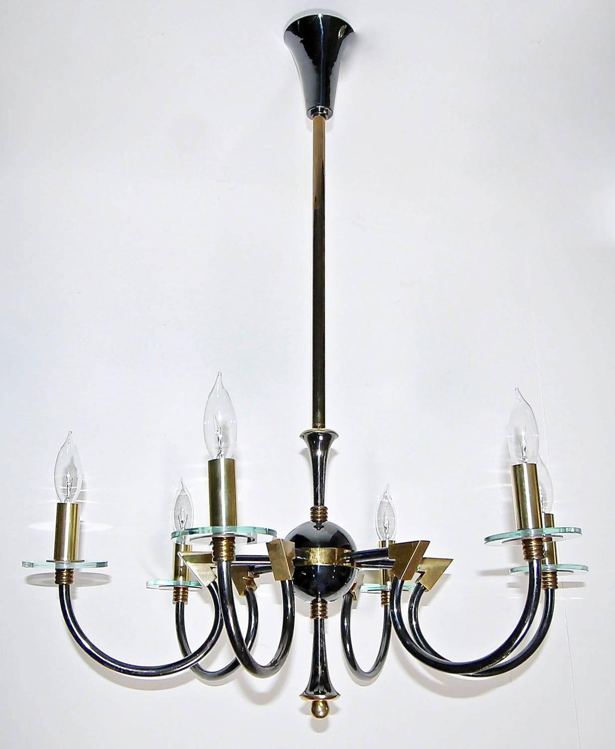 French Moderne Patinated Brass Chandelier by Maison Lunel For Sale 1