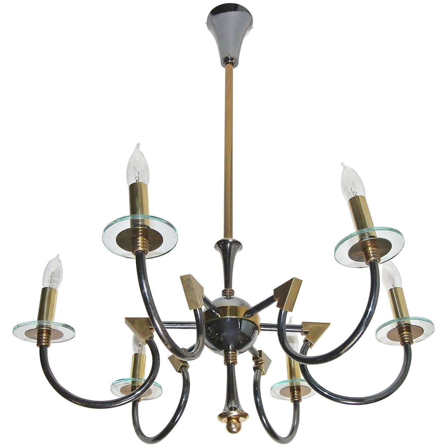 French Moderne Patinated Brass Chandelier by Maison Lunel For Sale 6