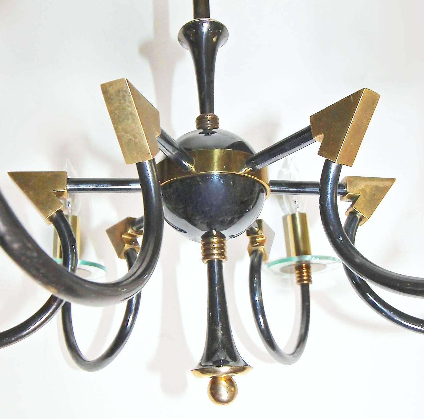 French Moderne Patinated Brass Chandelier by Maison Lunel For Sale 2