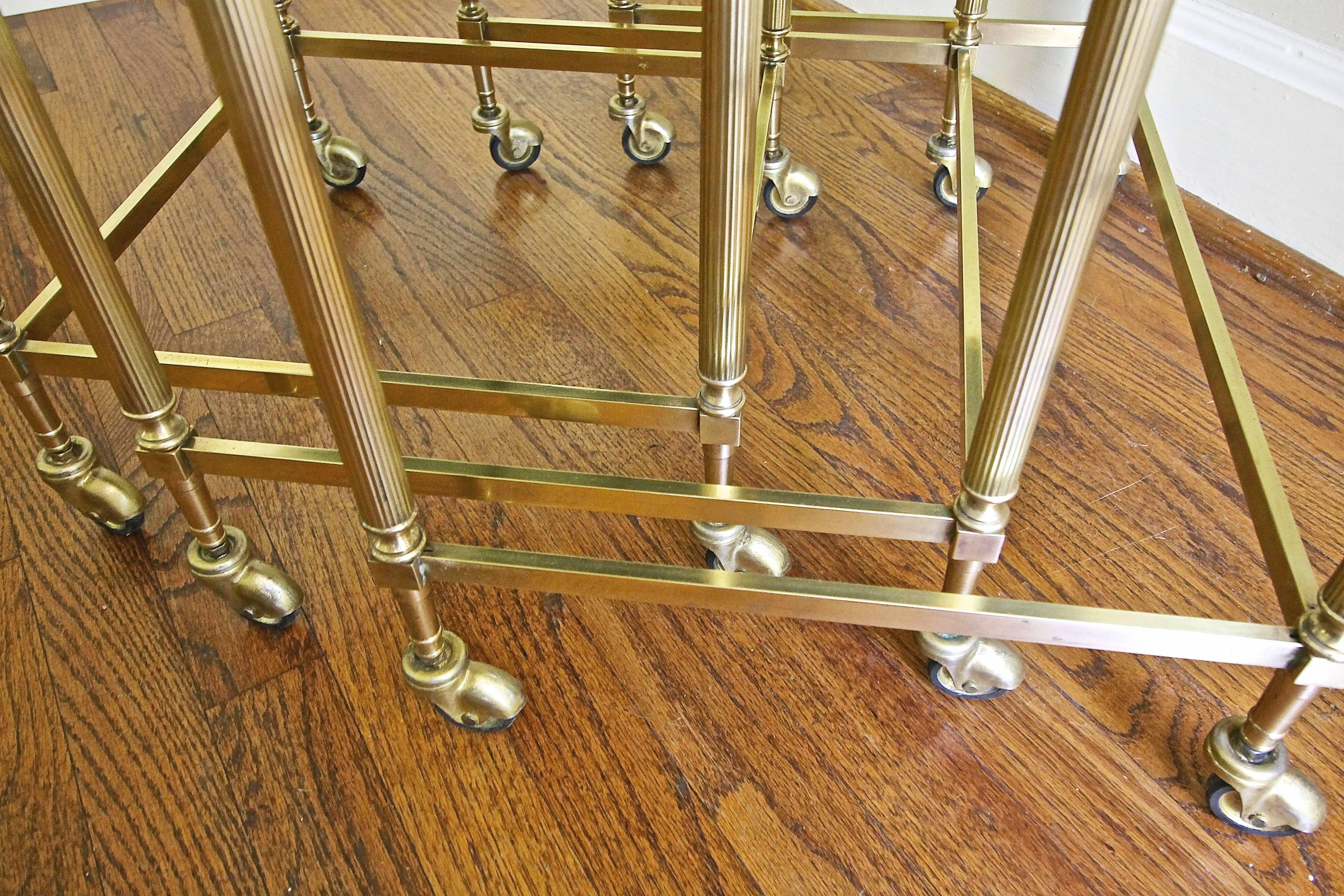 Trio of French Brass Mirrored Top Nesting Tables For Sale 2