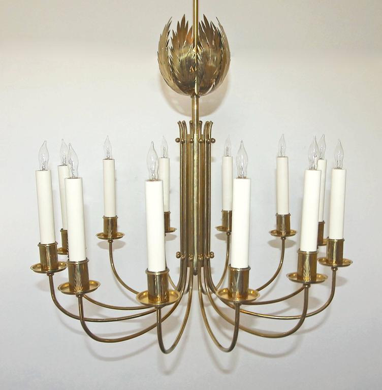 Rare Parzinger Acanthus Leaf Brass Chandelier For Sale at 1stDibs