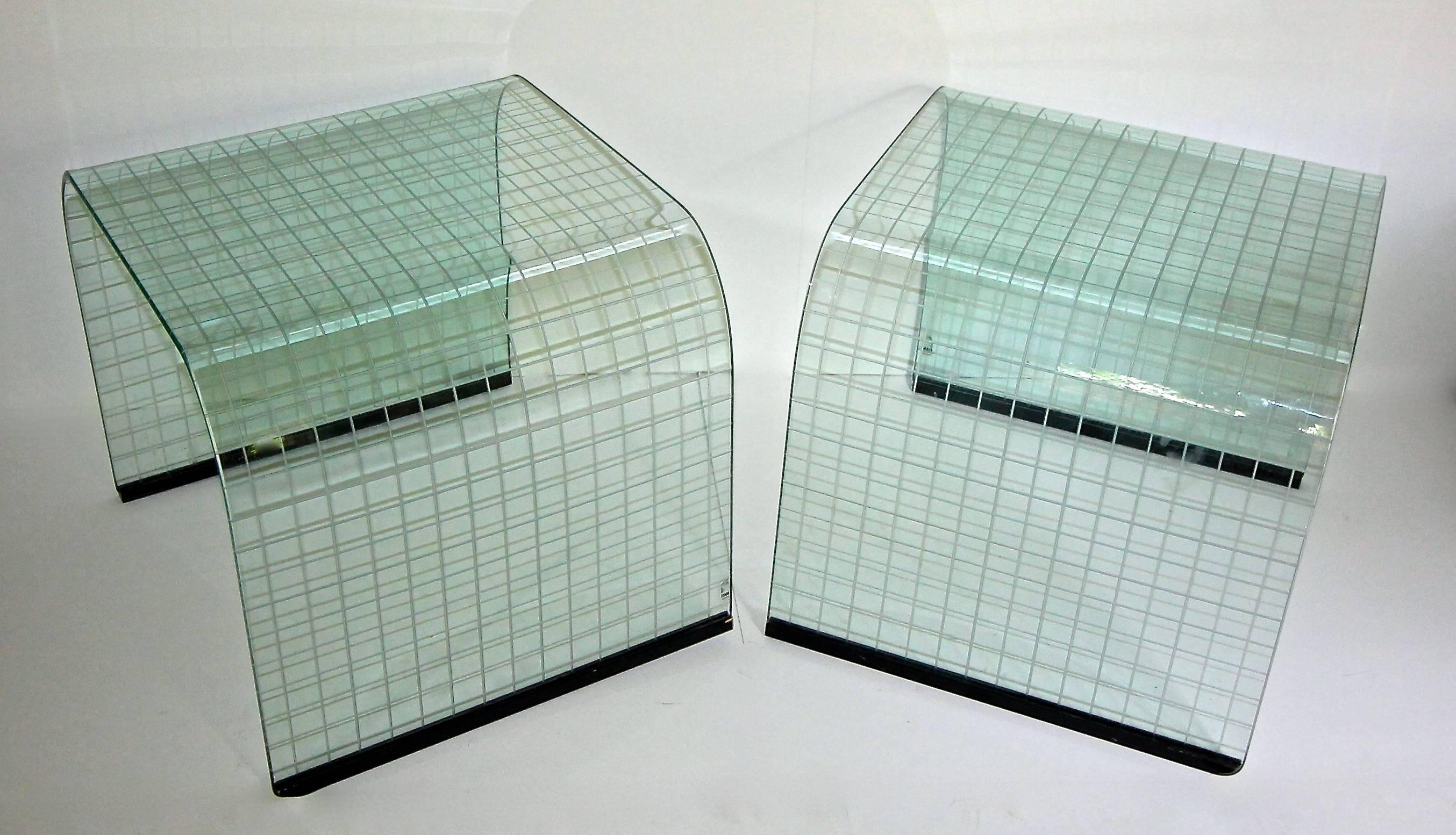 Italian Pair of Waterfall Glass End or Side Tables by Fiam Italy