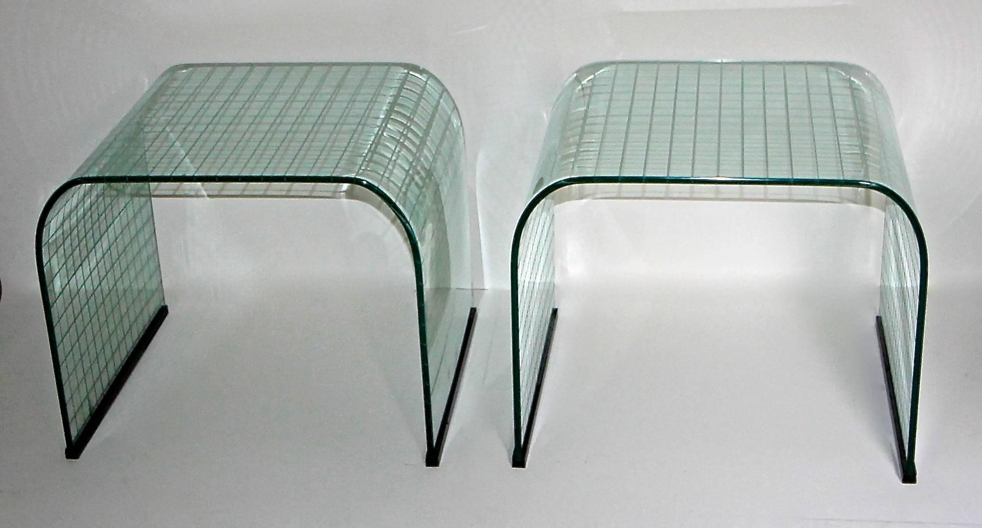 Late 20th Century Pair of Waterfall Glass End or Side Tables by Fiam Italy