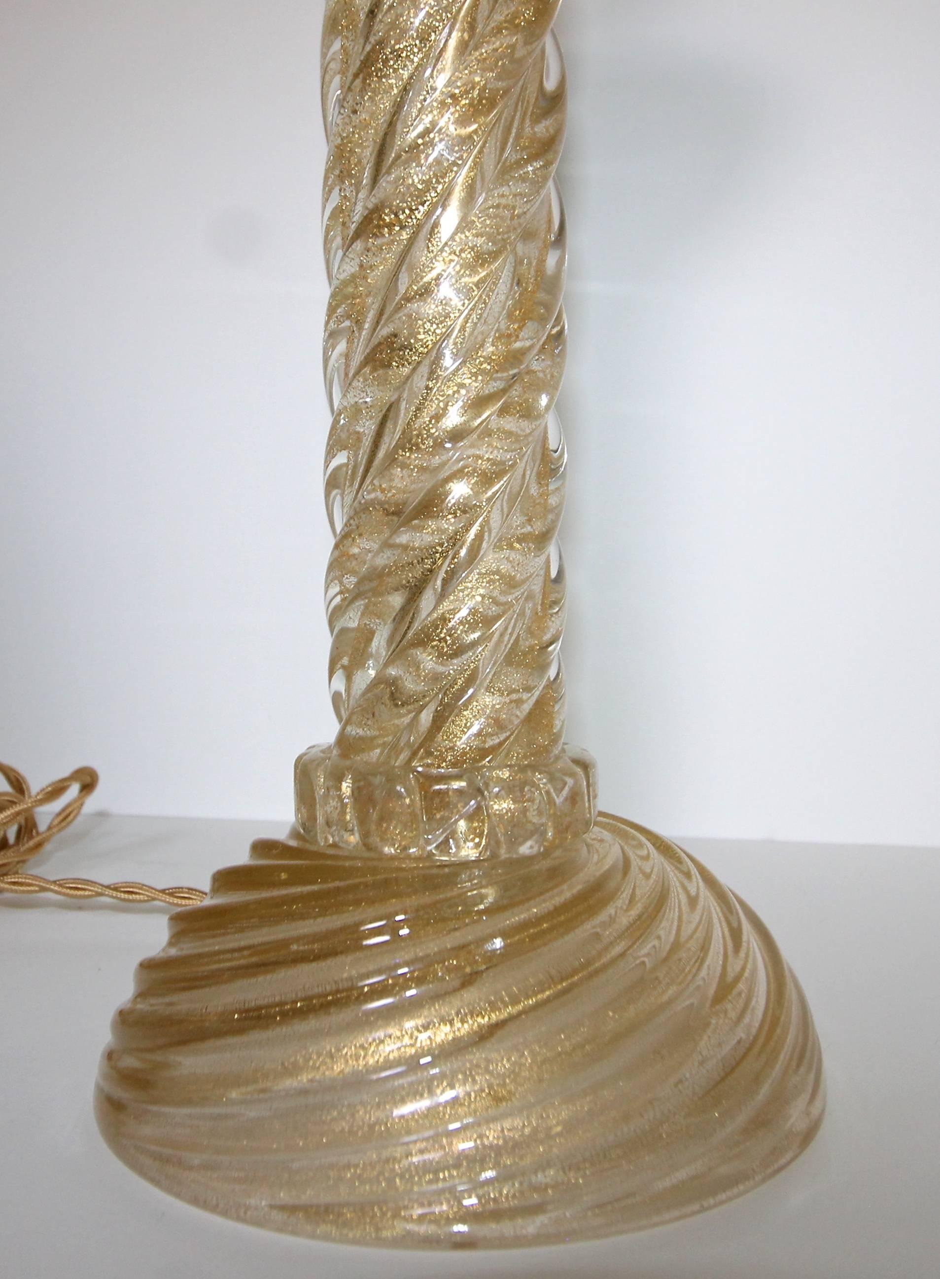 Italian Barovier Murano Gold Twisted Glass Table Lamp