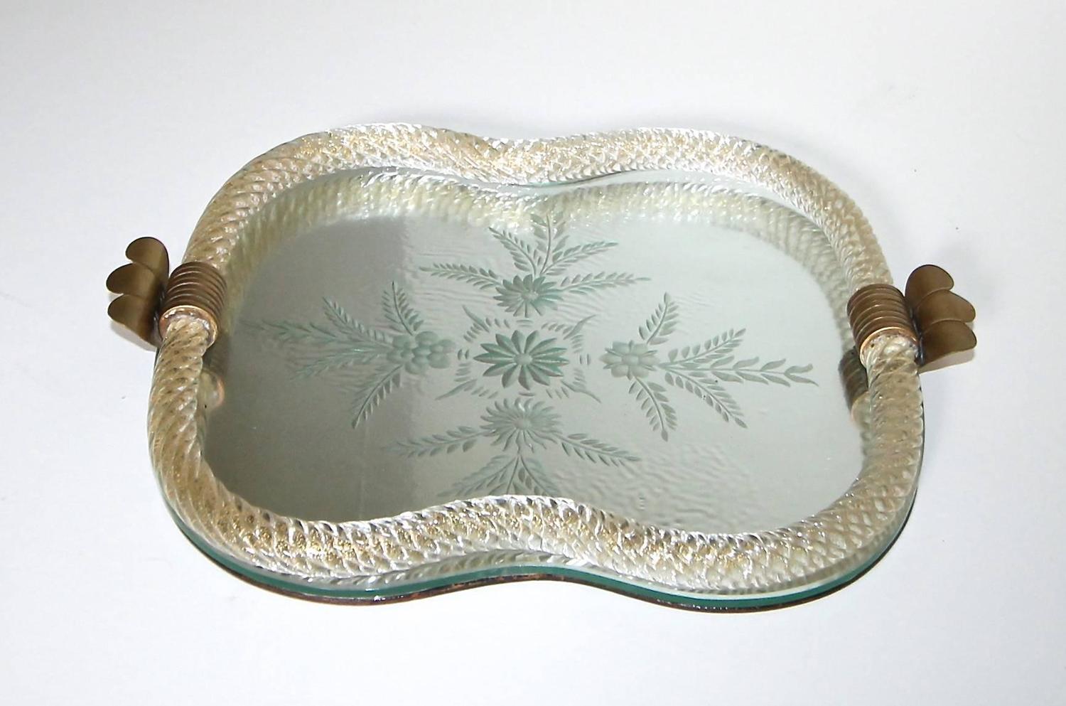 Murano Twisted Glass Rope Mirrored Vanity Tray For Sale at 1stdibs