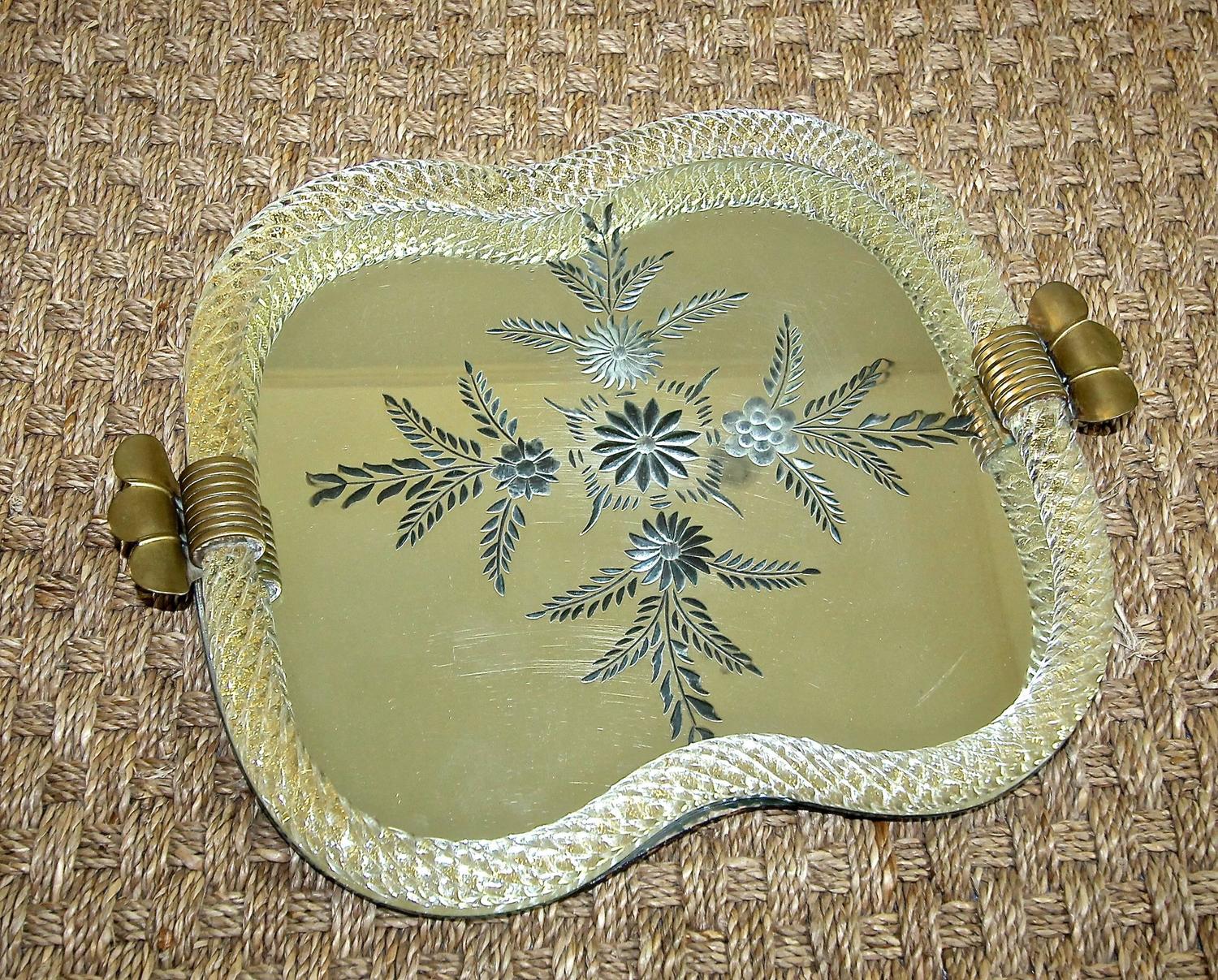 Murano Twisted Glass Rope Mirrored Vanity Tray For Sale at 1stdibs