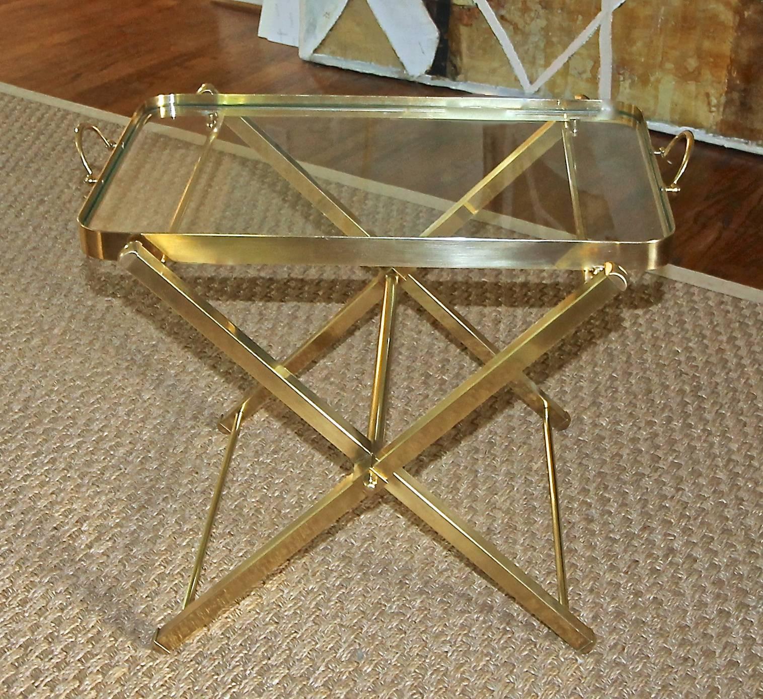 Glass Italian Brass Serving Tray Side or End Table