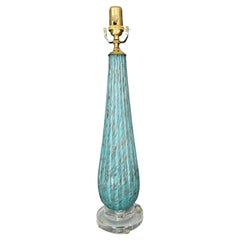 Barbini Murano Blue Copper Ribbed Glass Table Lamp