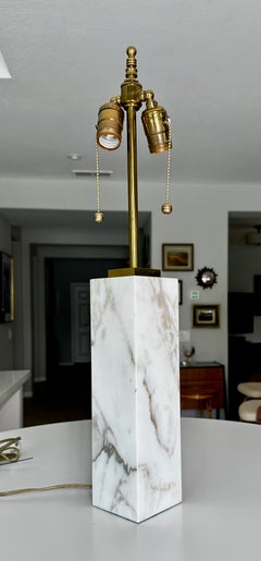 Single T.H. Robsjohn-Gibbings for Hansen Table Lamp White Marble & Brass