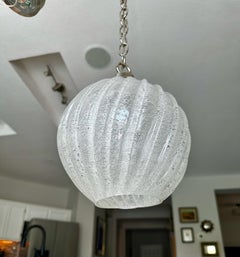 Single Murano Globe Shape Clear Textured Glass Ceiling Pendant Light