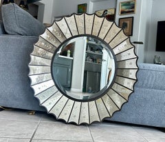 Specchio da parete in vetro acidato con motivo a raggi di sole rotondo, in stile veneziano, Uttermost