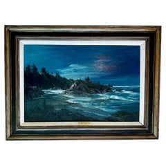 Bennett Bradbury "Moonrise Depoe Bay" Large Coastal Seascape Oil Painting