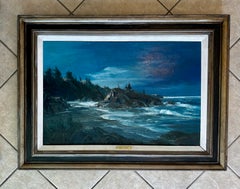 Bennett Bradbury "Moonrise Depoe Bay" Large Coastal Seascape Oil Painting