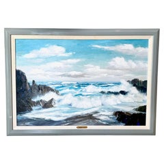 Bennett Bradbury (1914–1991) Mid-Century Oil Painting "Rough Sea From Maui"