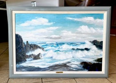 Bennett Bradbury (1914–1991) Mid-Century Oil Painting "Rough Sea From Maui"
