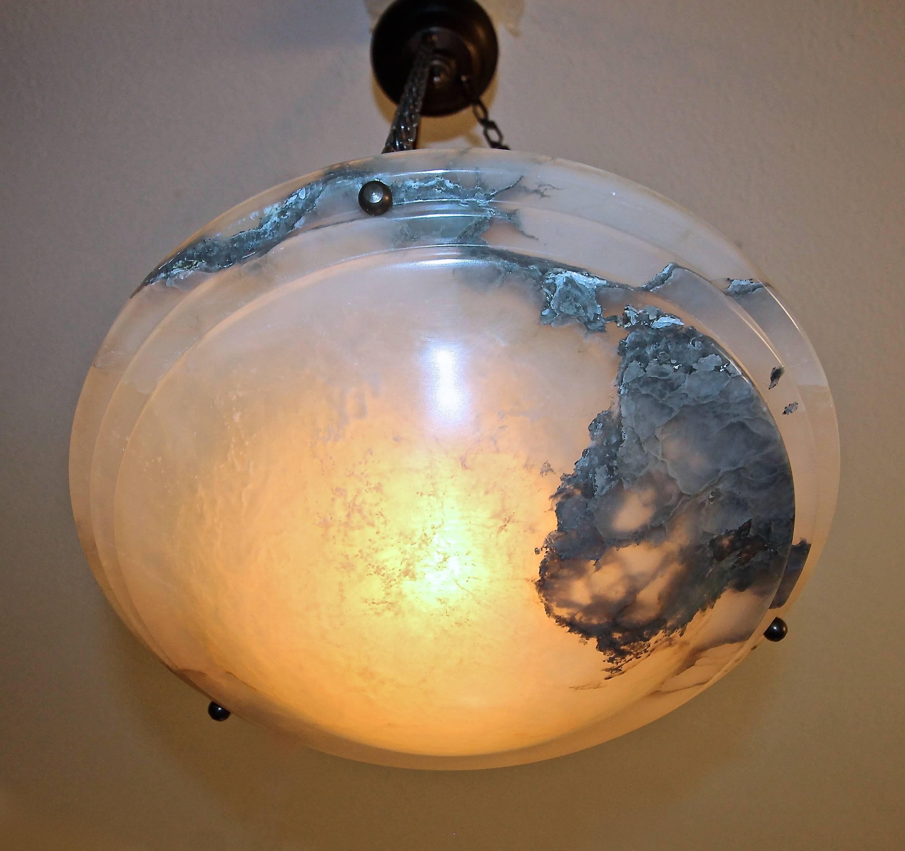 Alabaster French Directoire Style Pendant Chandelier Ceiling Light In Excellent Condition In Palm Springs, CA