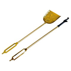 Vintage James Mont Style Brass Fireplace Shovel & Poker Duo – Mid-Century Asian