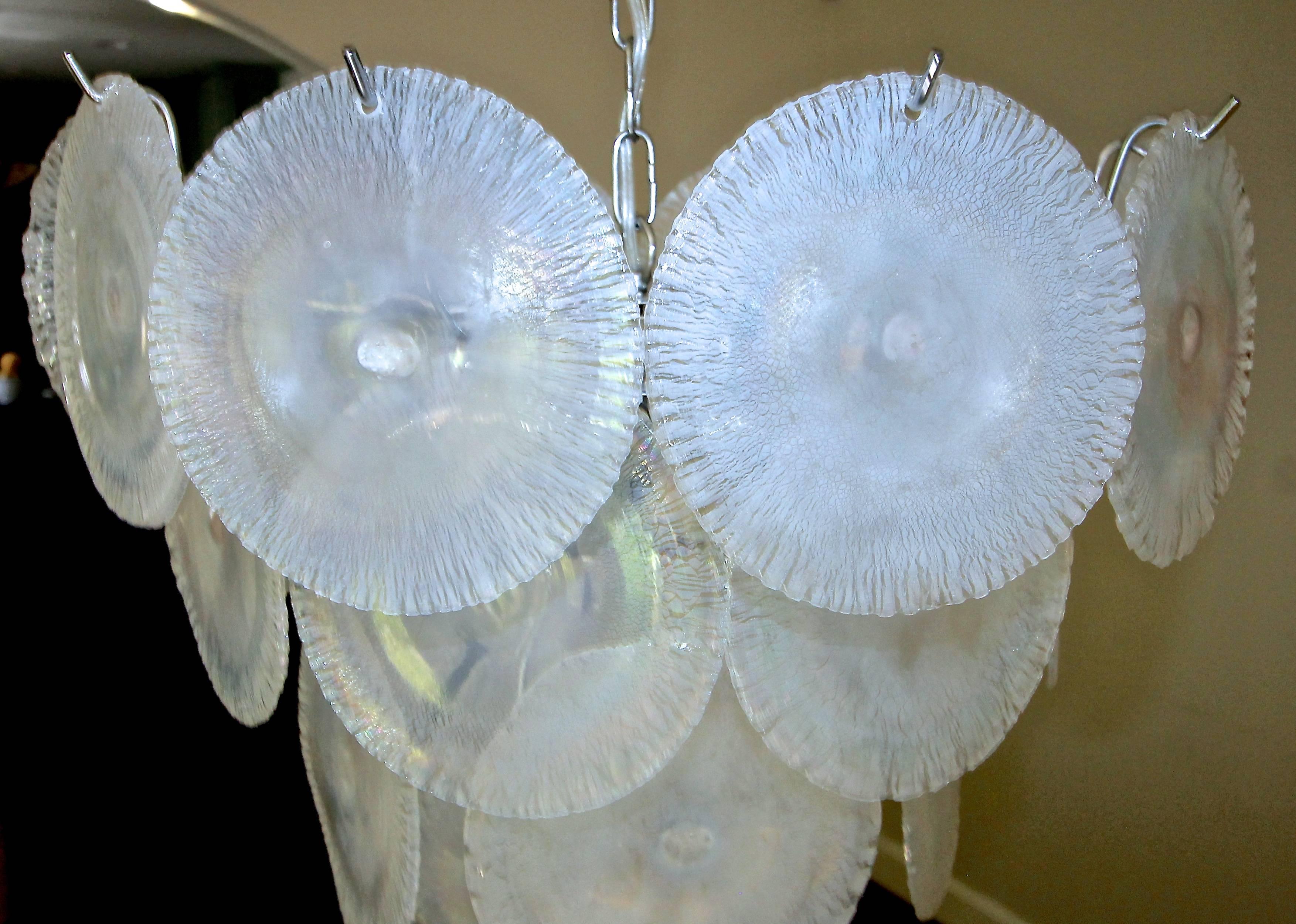 Rare Mazzega Murano Iridescent Round Disc Chandelier 2