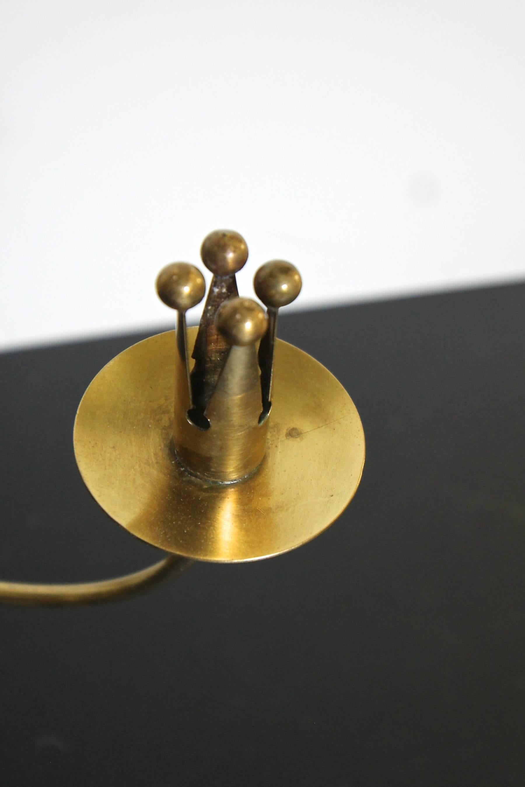 Pair of Swedish Brass Mid-Century Candelabras Candleholders 4