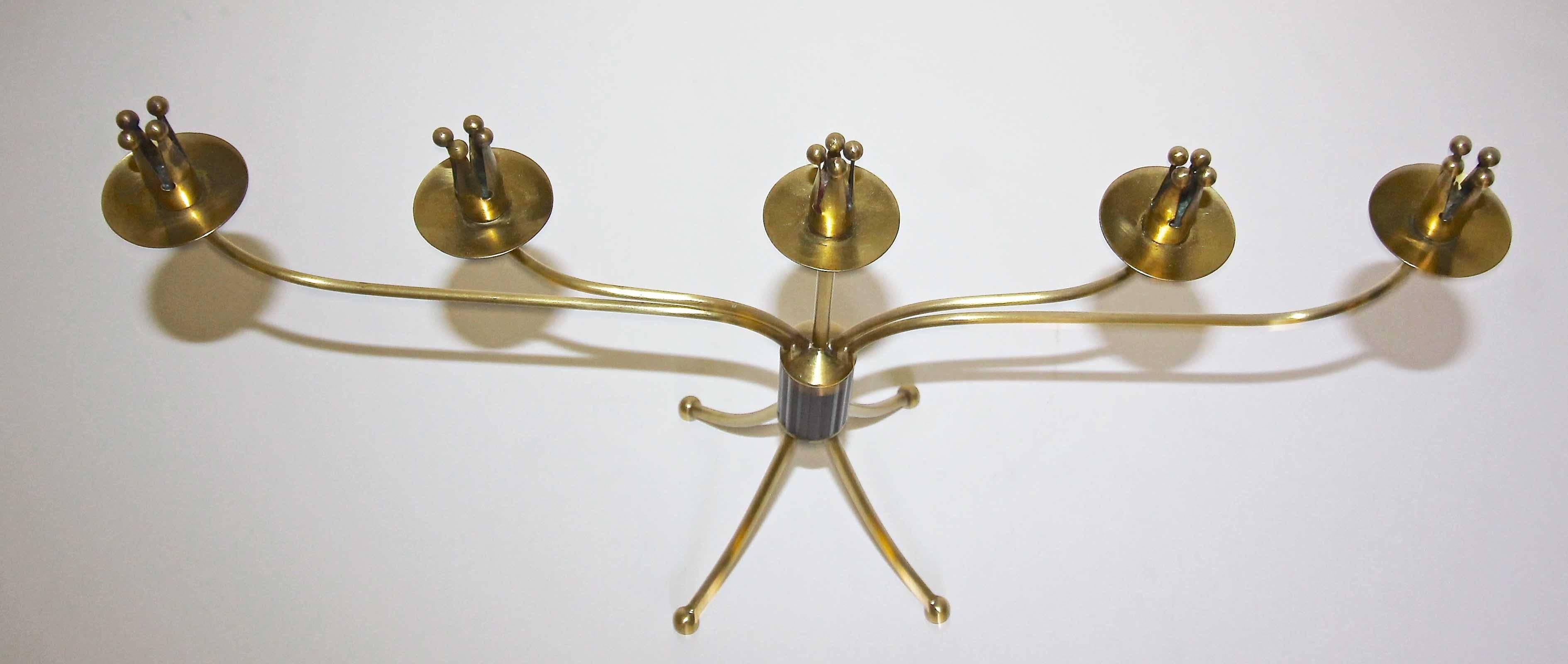 Pair of Swedish Brass Mid-Century Candelabras Candleholders 1