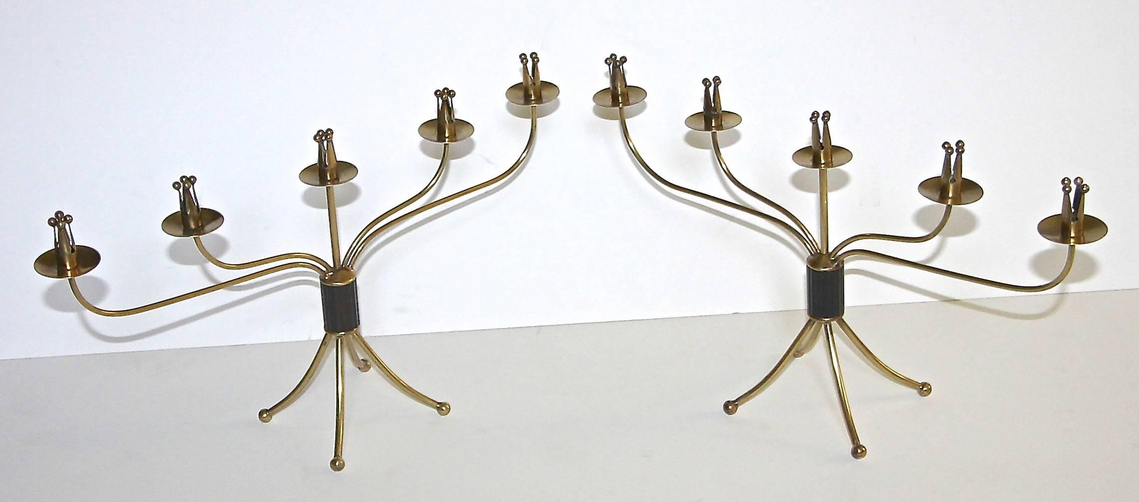 Pair of Swedish Brass Mid-Century Candelabras Candleholders 6