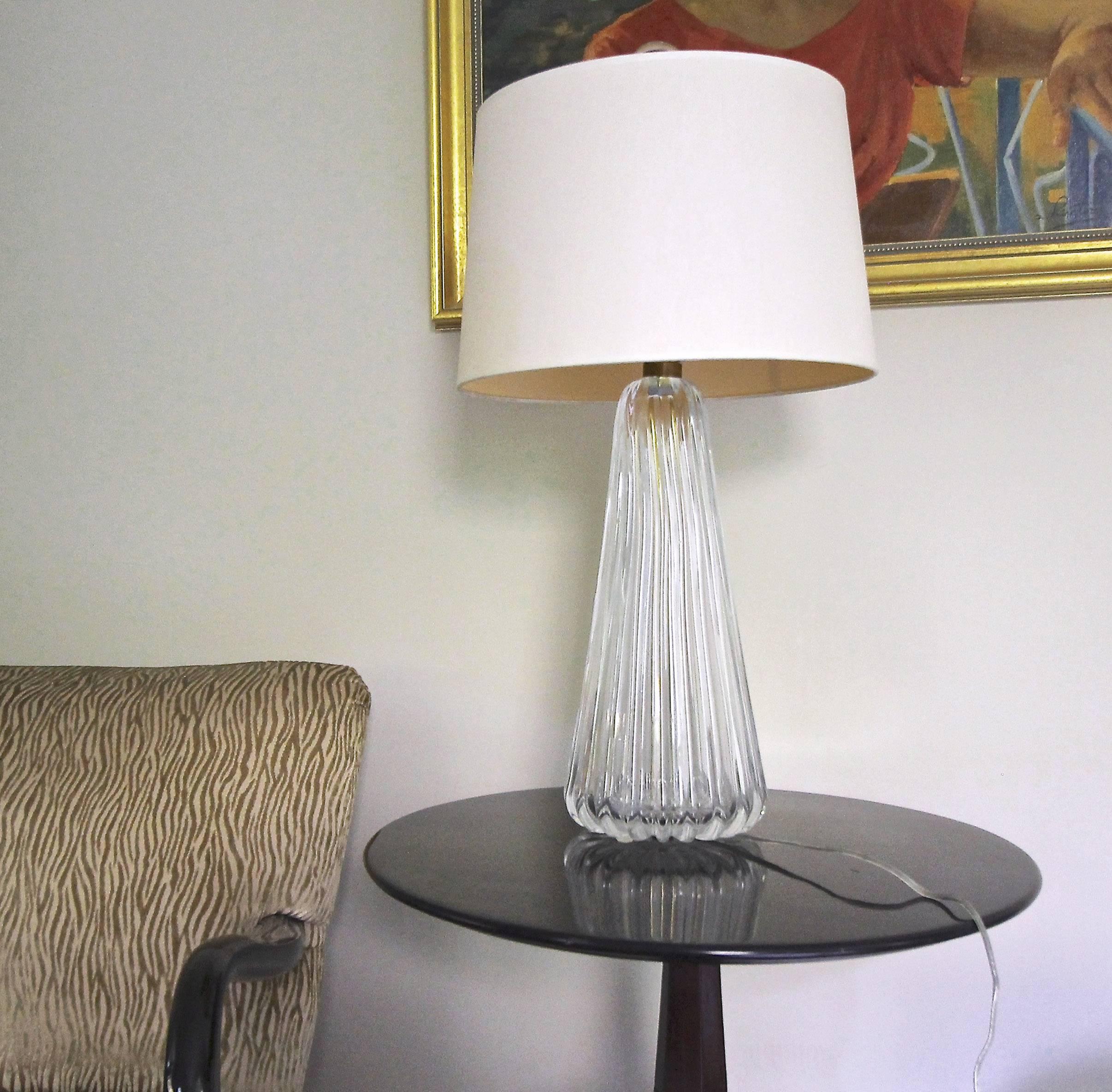 Murano Italian Clear Ribbed Glass Table Lamp 4