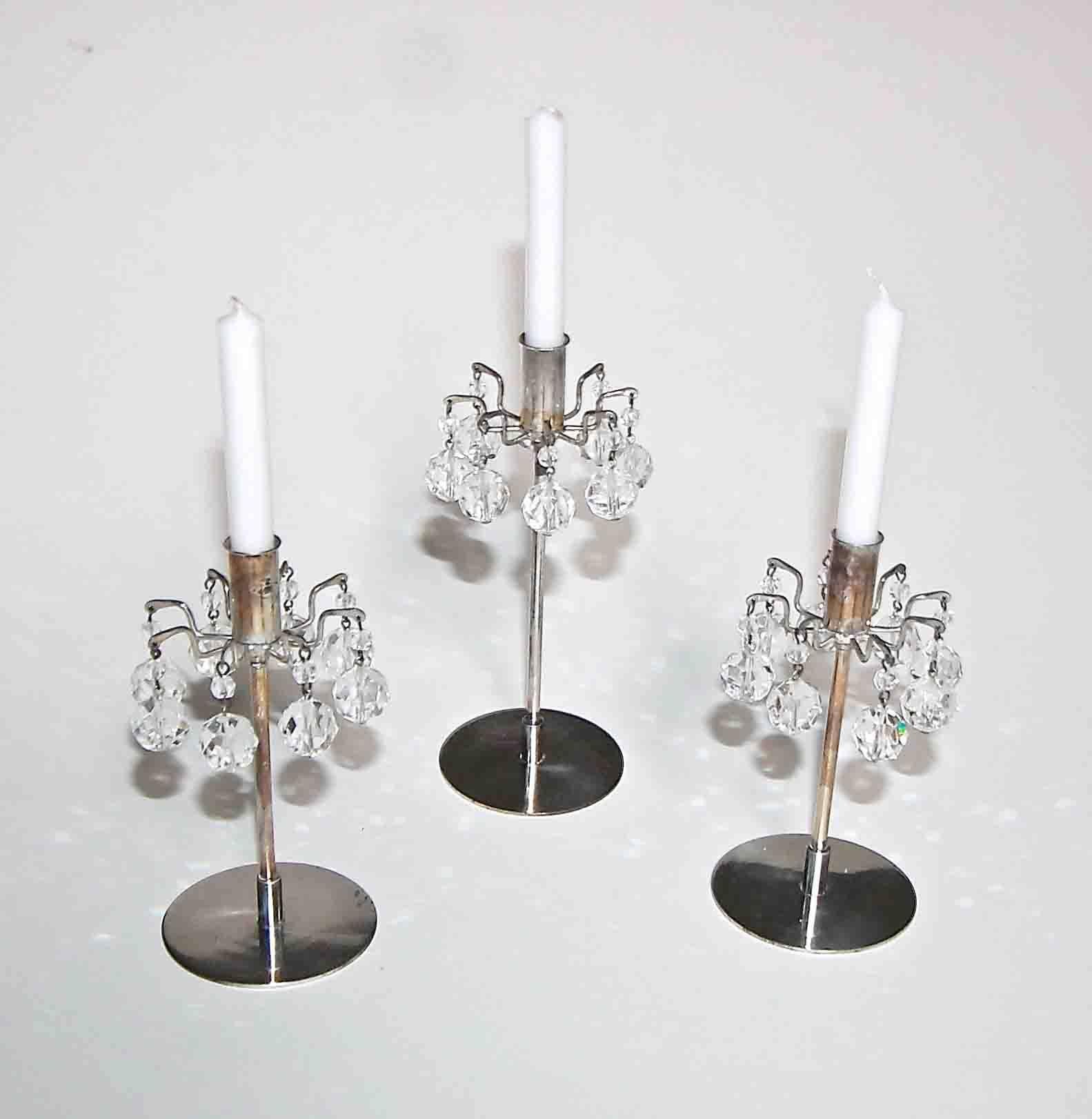 Metal Trio Lobmeyr Diminutive Silver Plate Crystal Candleholders For Sale