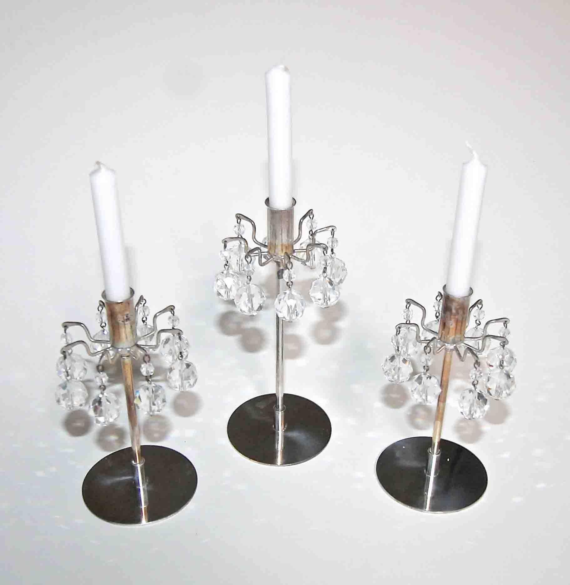 Trio Lobmeyr Diminutive Silver Plate Crystal Candleholders In Good Condition For Sale In Dallas, TX