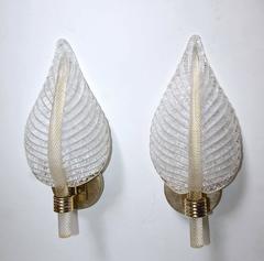 Pair of Barovier Murano Rugiadoso Leaf Wall Sconces