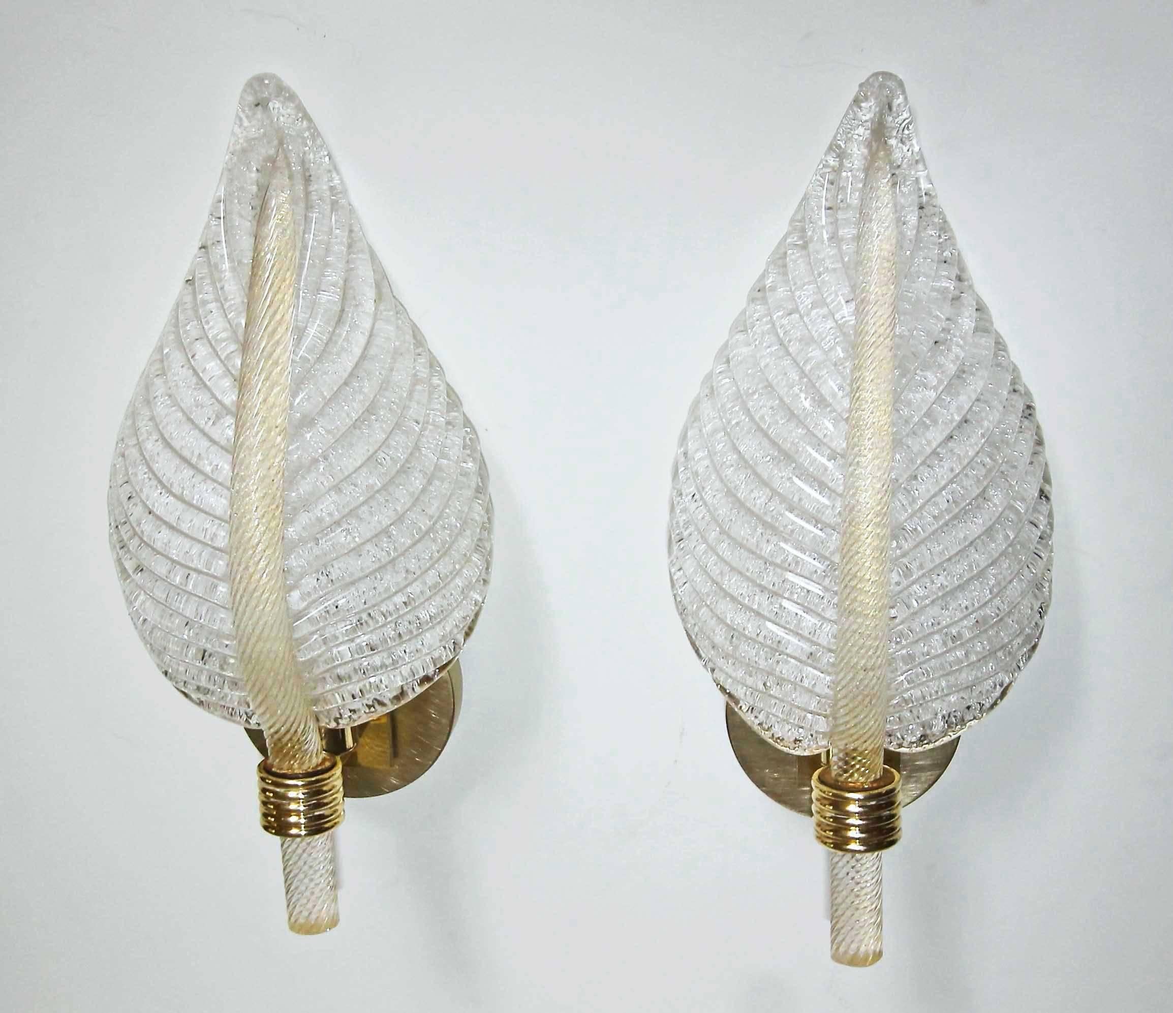 Pair of Barovier Murano Rugiadoso Leaf Wall Sconces For Sale 3