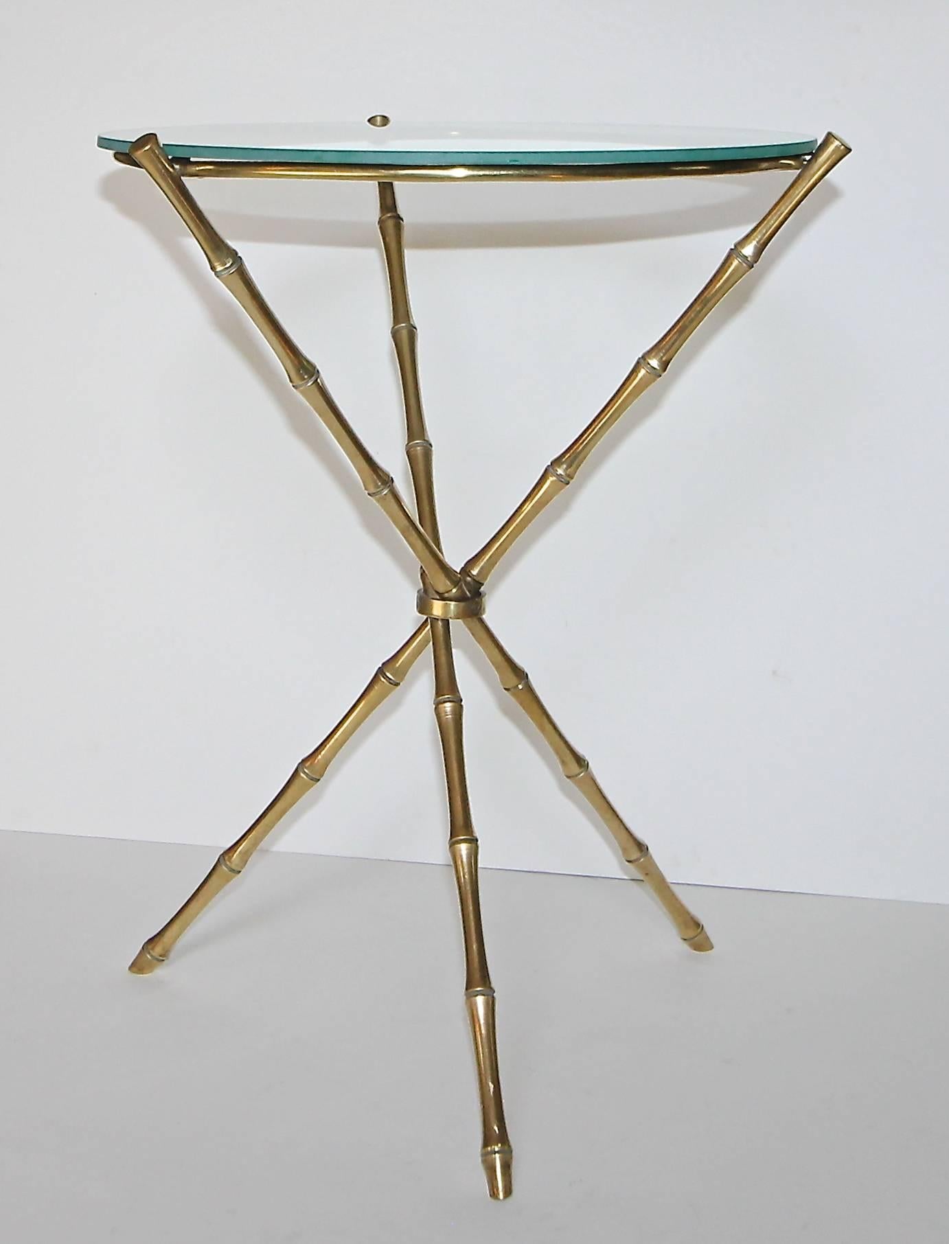Mid-20th Century French Maison Baguès Style Faux Bamboo Brass Tripod Side Table