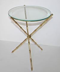 French Maison Baguès Style Faux Bamboo Brass Tripod Side Table