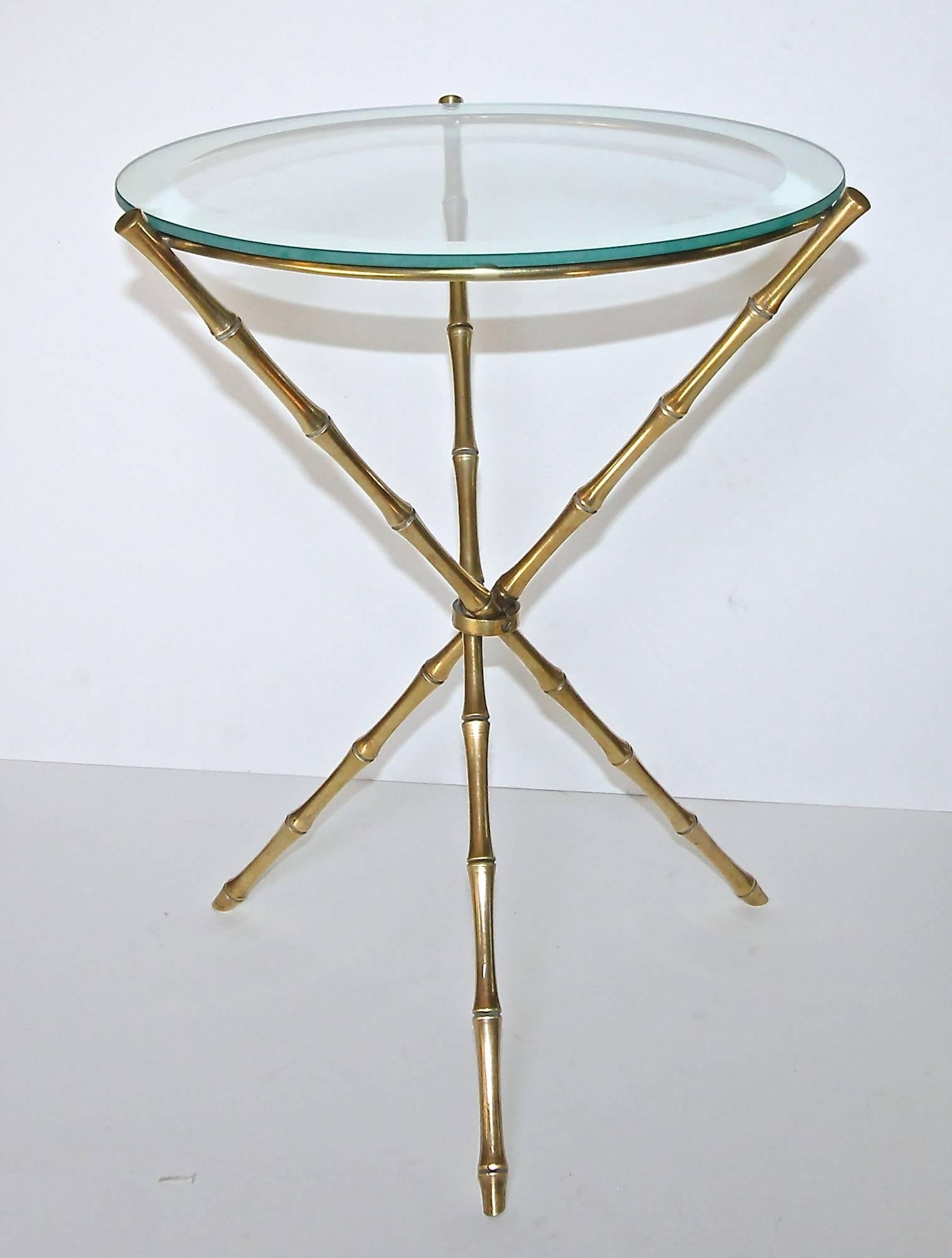 French Maison Baguès Style Faux Bamboo Brass Tripod Side Table 6