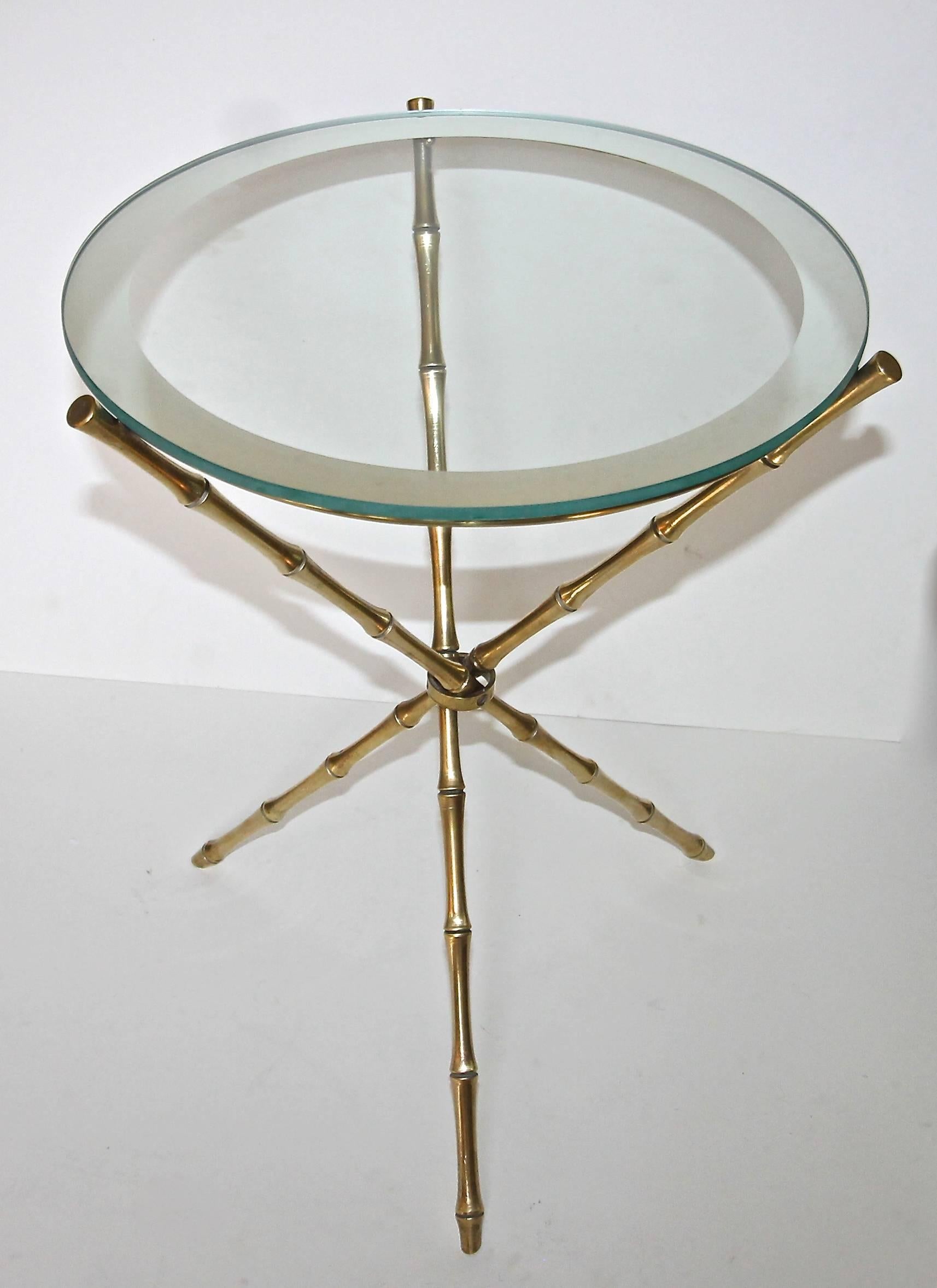 French Maison Baguès Style Faux Bamboo Brass Tripod Side Table 1