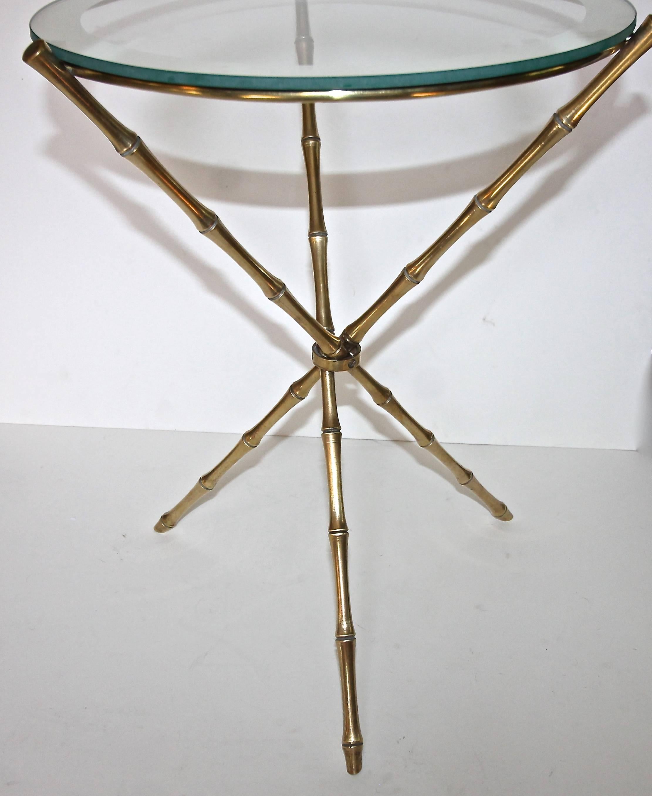 French Maison Baguès Style Faux Bamboo Brass Tripod Side Table 2