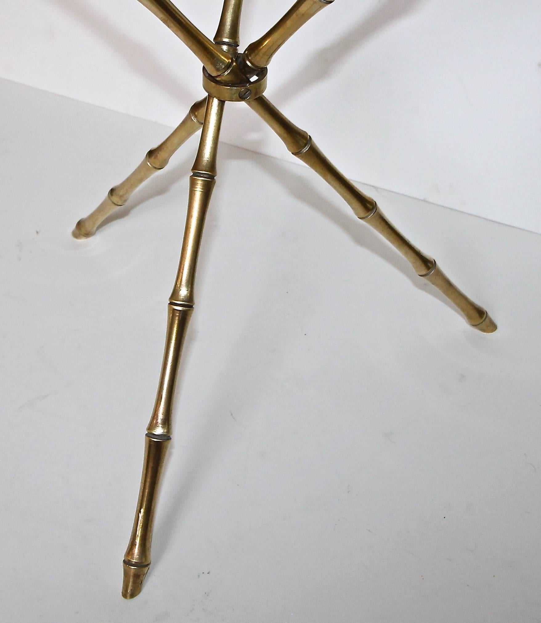 French Maison Baguès Style Faux Bamboo Brass Tripod Side Table 5