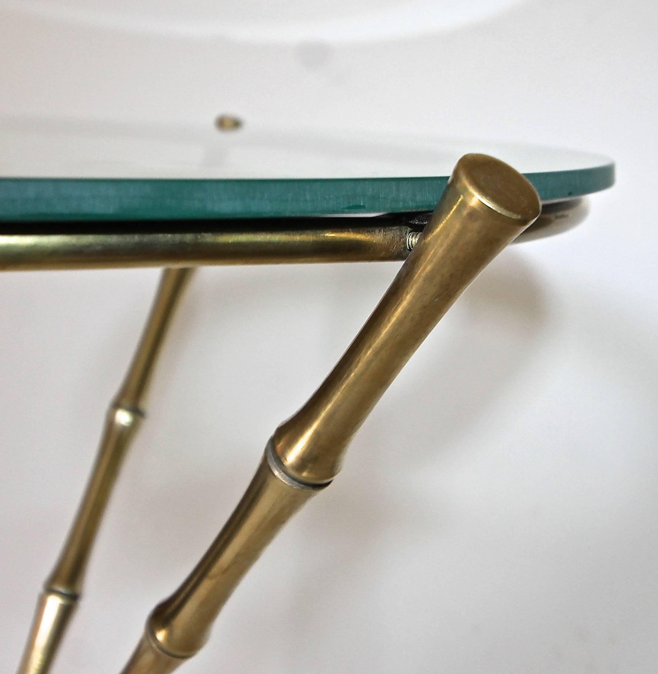 French Maison Baguès Style Faux Bamboo Brass Tripod Side Table 3