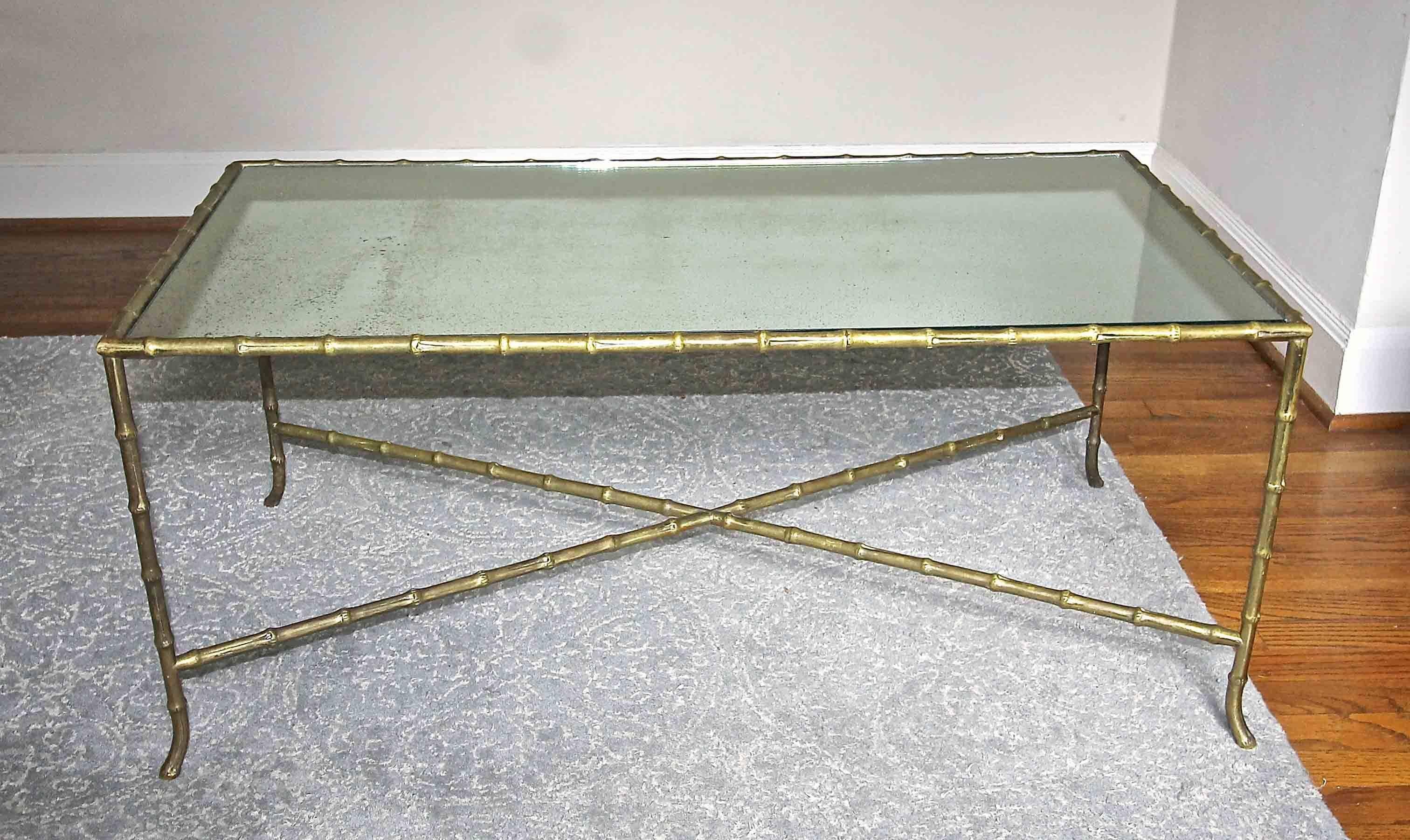 French Bagues Faux Bronze Bamboo Cocktail Table In Good Condition In Palm Springs, CA