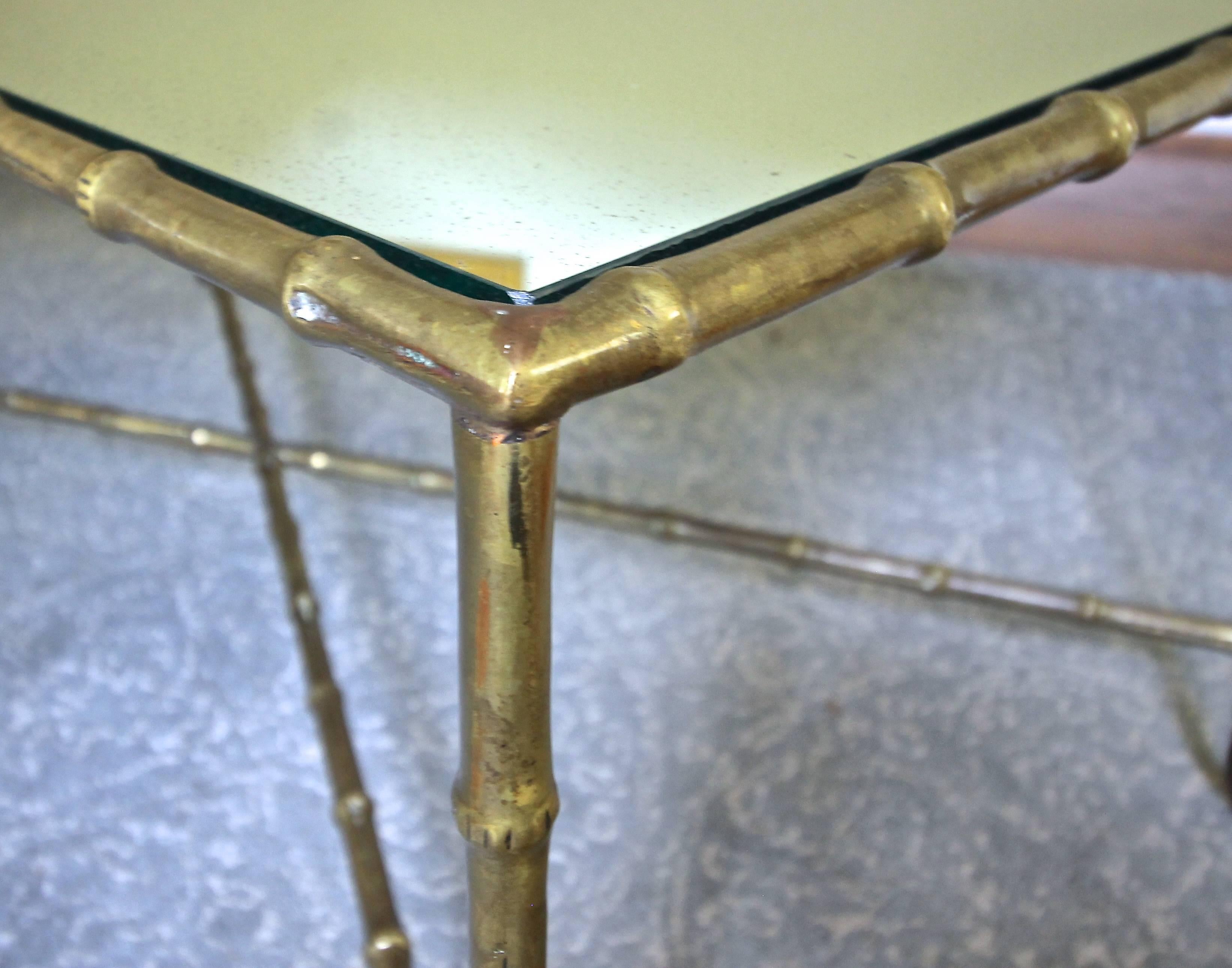 Mid-20th Century French Bagues Faux Bronze Bamboo Cocktail Table