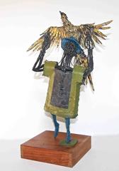 Originale Bob Fowler Metal Art Scultore Uomo che regge l'aquila