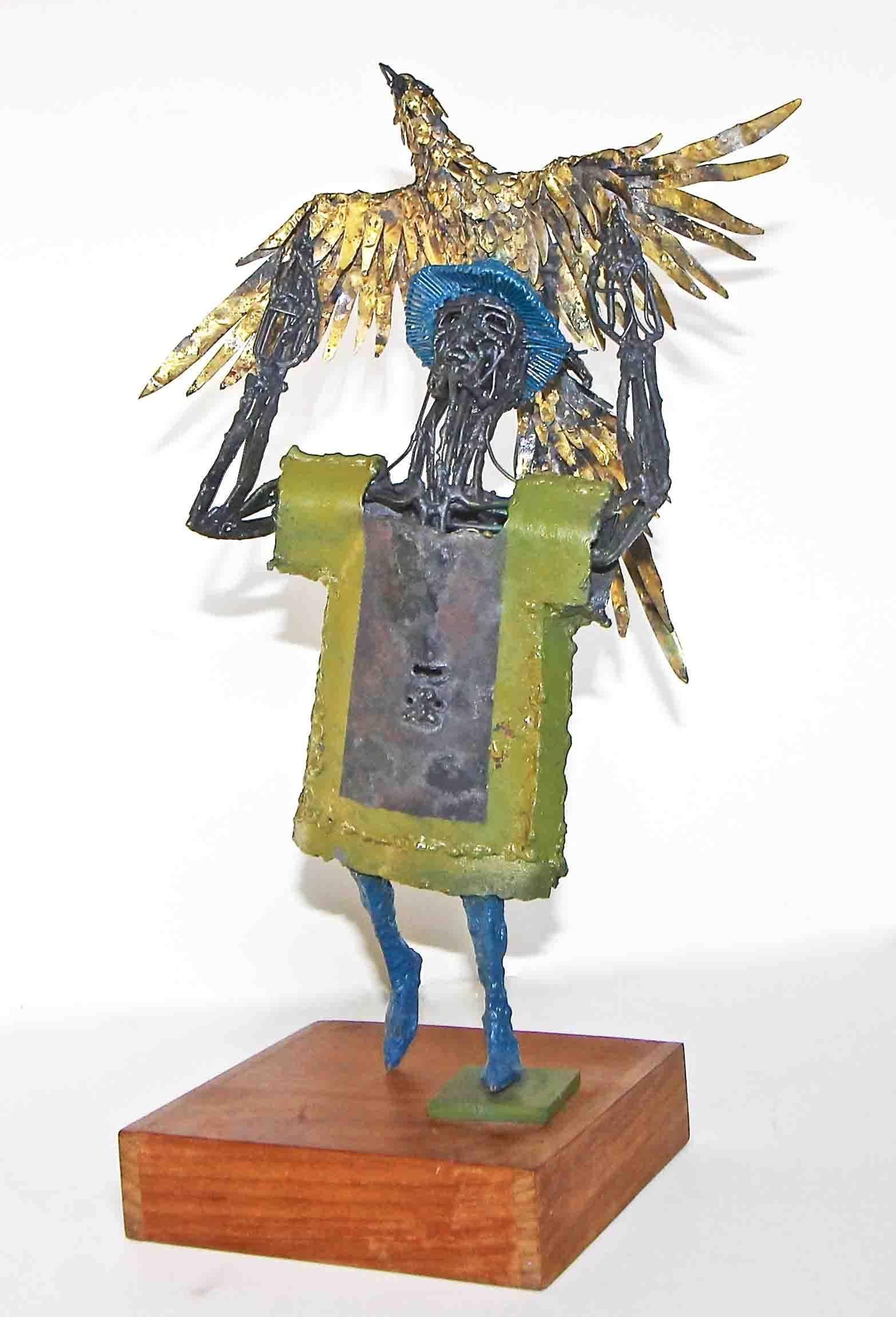 Original Bob Fowler Metal Art Work Sculptor Man Holding Eagle For Sale 1