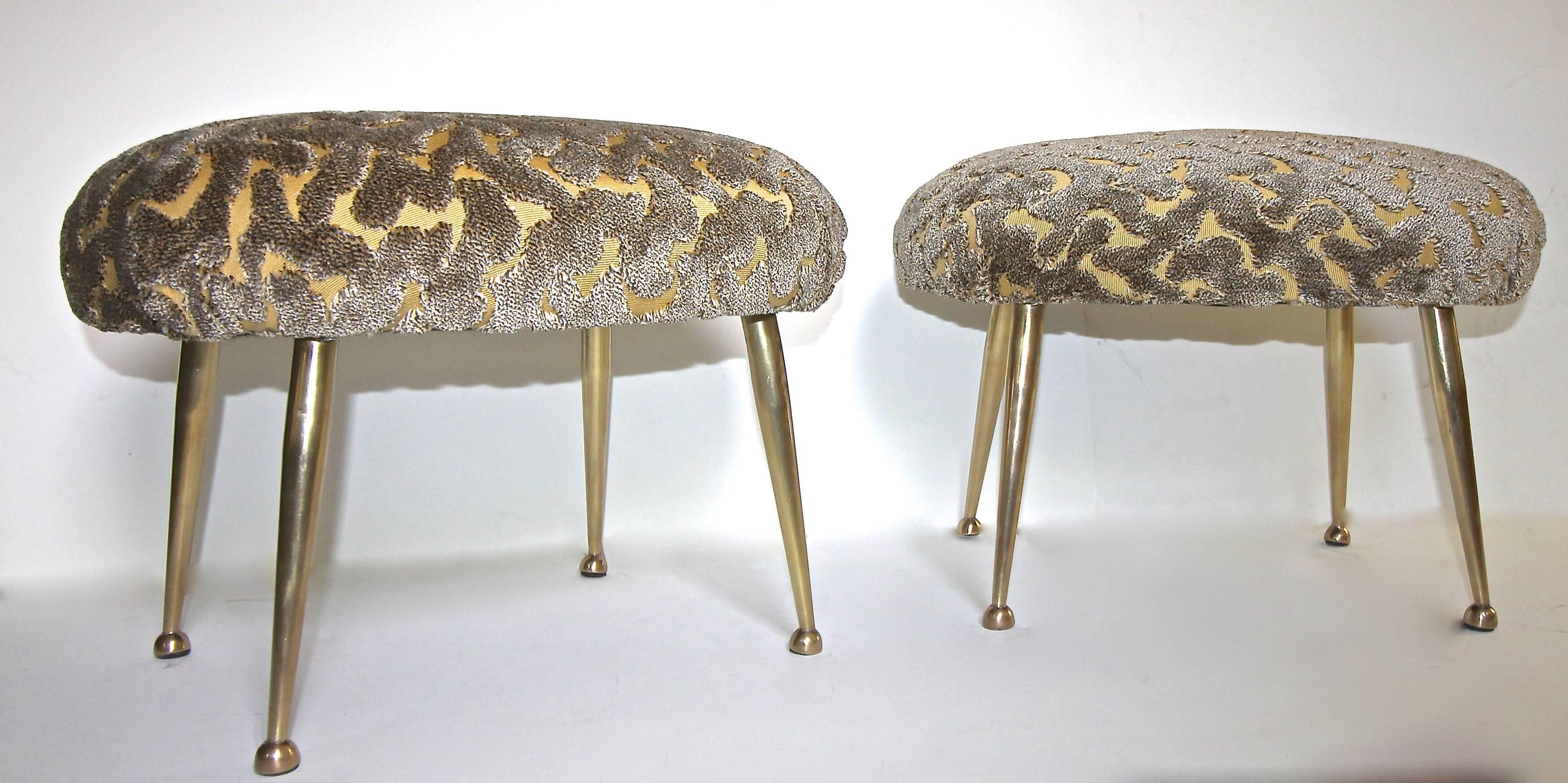 Upholstery Pair of Italian Gigi Radice Brass Leg Footstools