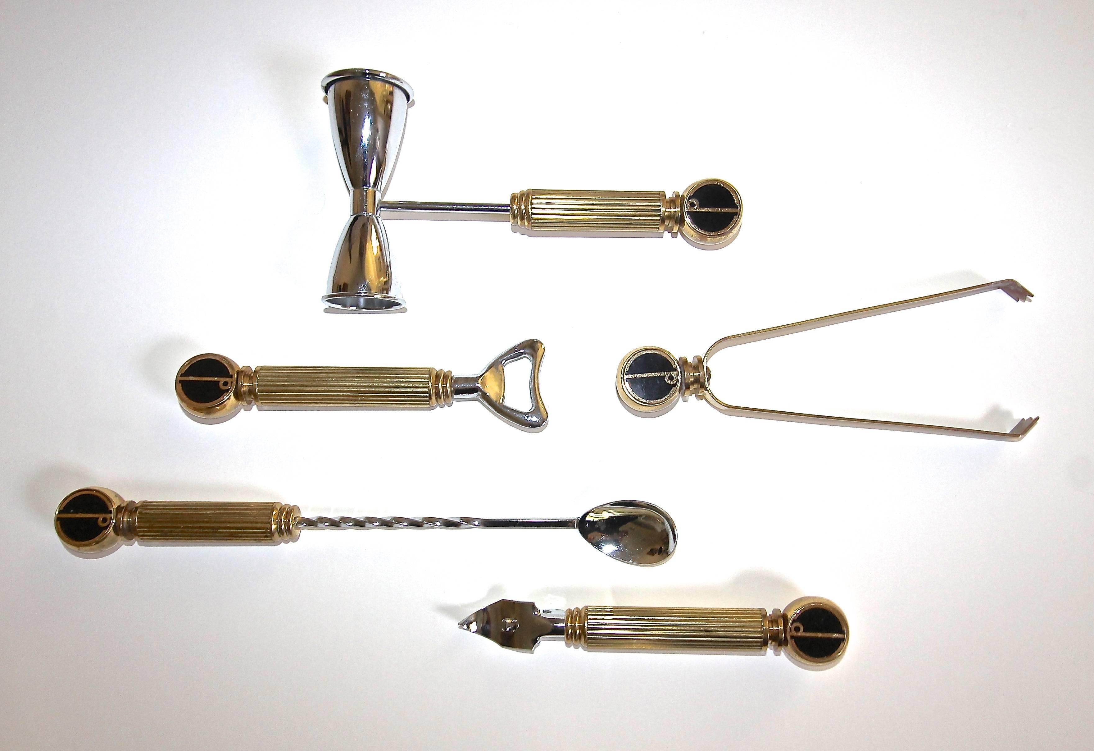 Brass Rare Collection of Alfred Dunhill Bar or Cocktail Tool Set