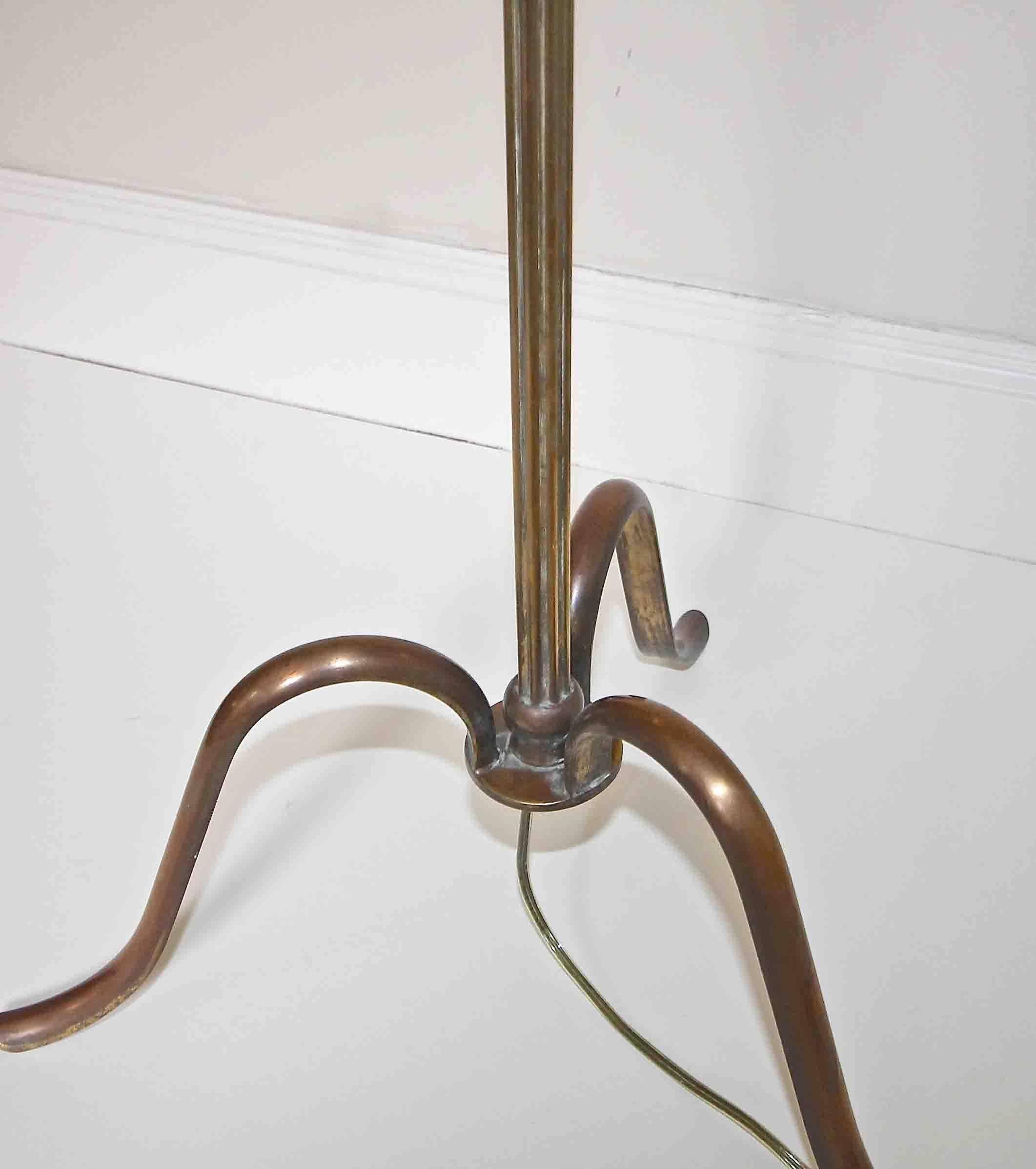 Mid-20th Century French Tripod Brass Floor Lamp For Sale