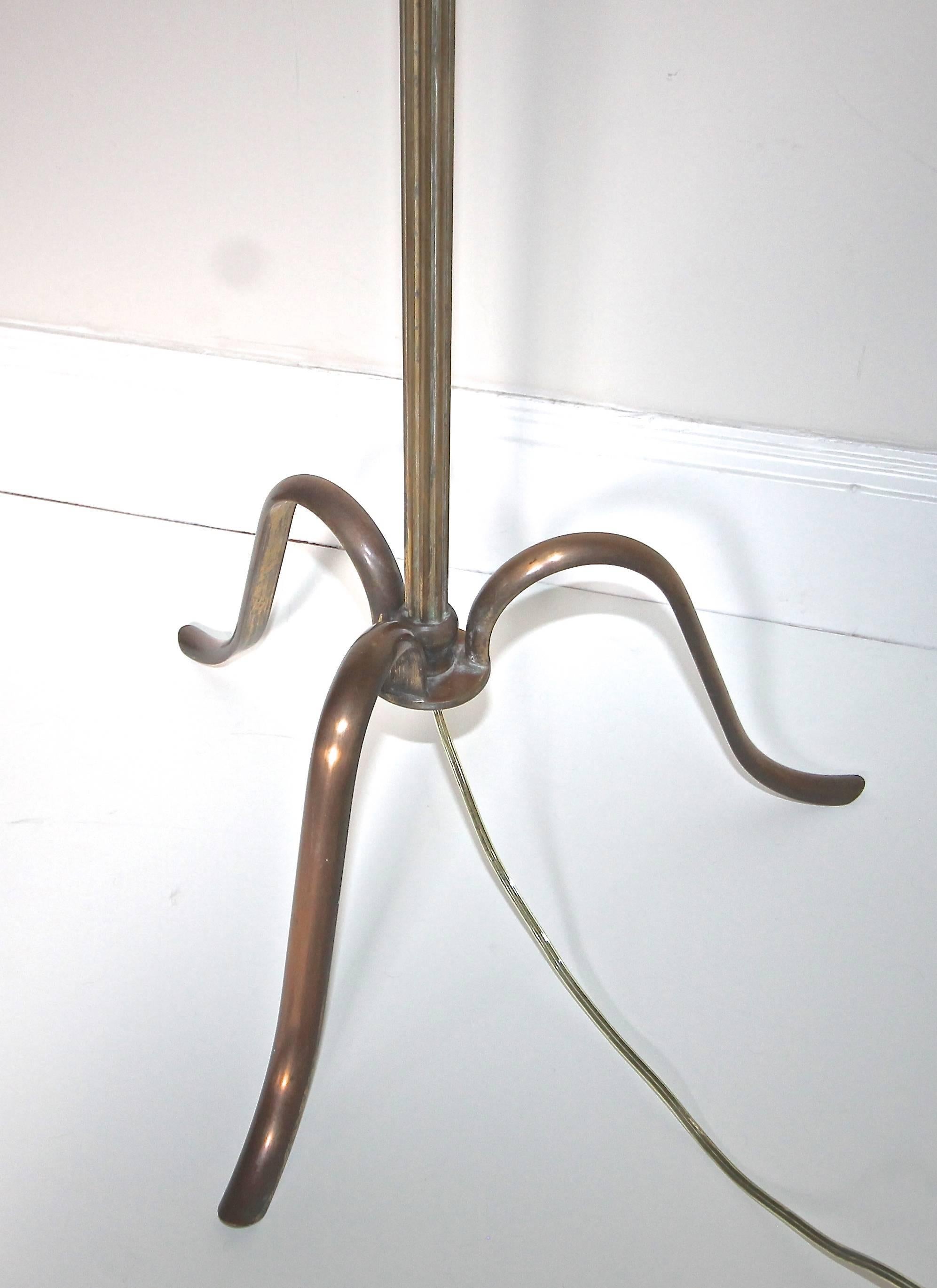 French Tripod Brass Floor Lamp For Sale 2