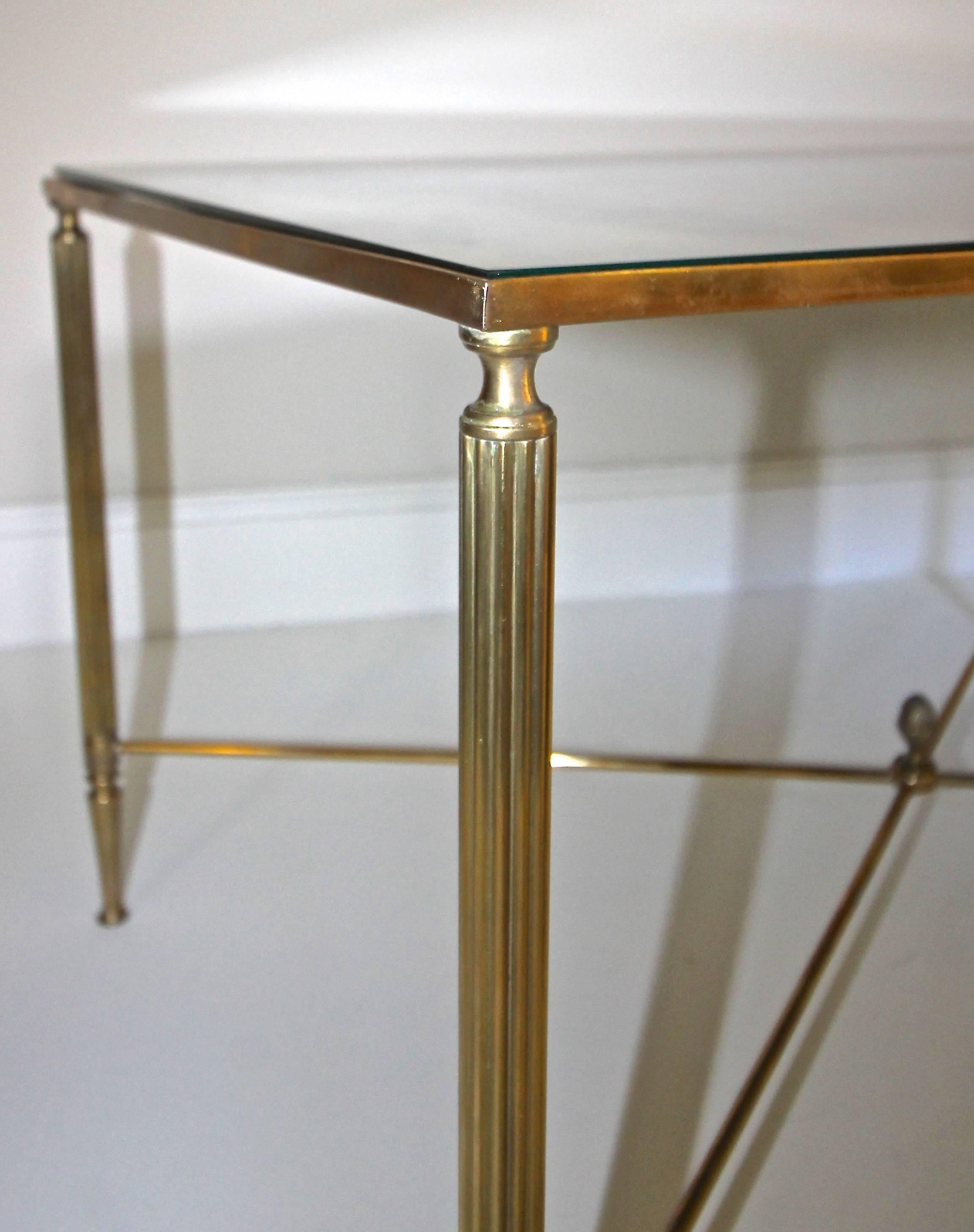 French Brass X Base Antiqued Mirror Top Cocktail Table 1