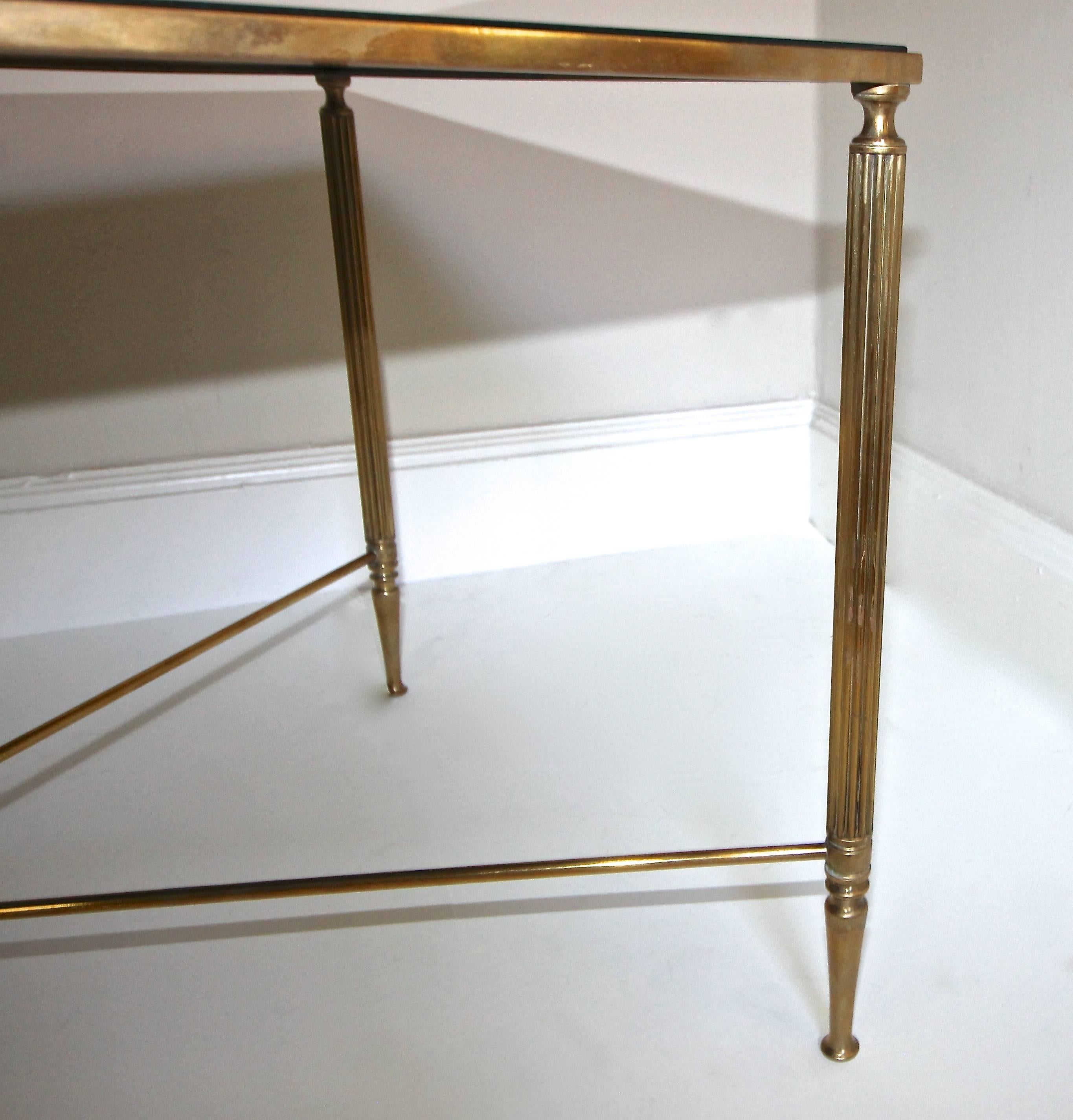 French Brass X Base Antiqued Mirror Top Cocktail Table 3