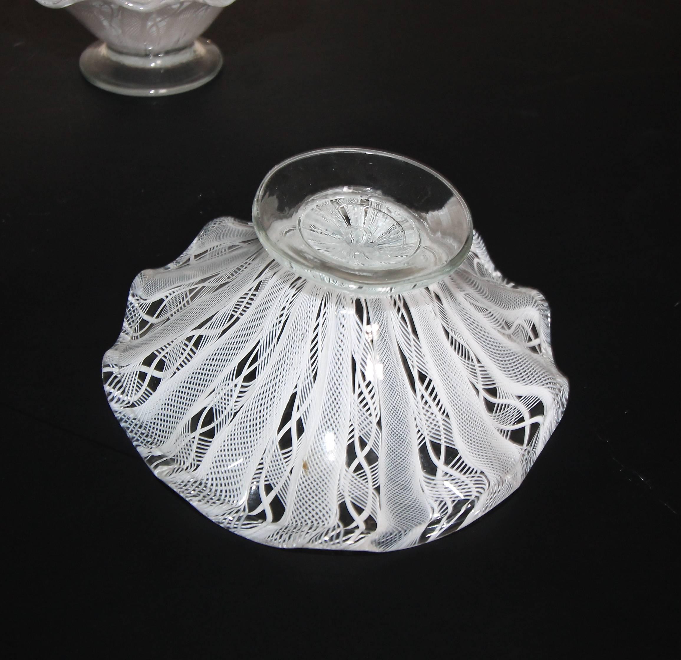 Set of Six Murano Venetian Latticino Glass Dessert Bowl or Dish In Good Condition In Palm Springs, CA