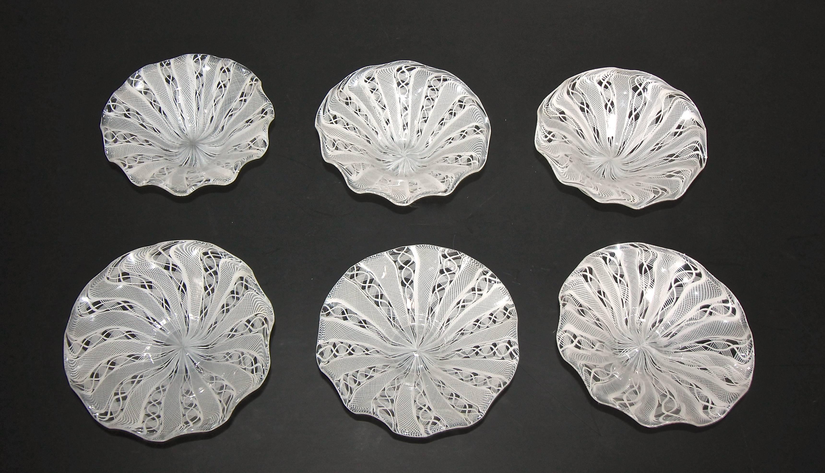 Set of Six Murano Venetian Latticino Glass Dessert Bowl or Dish 3