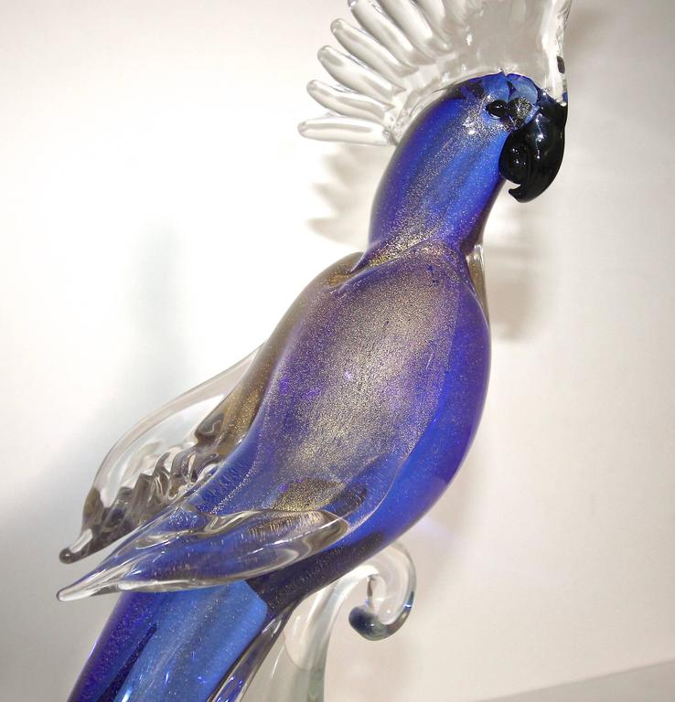 Large Murano Glass Blue Purple Cockatoo Bird at 1stDibs
